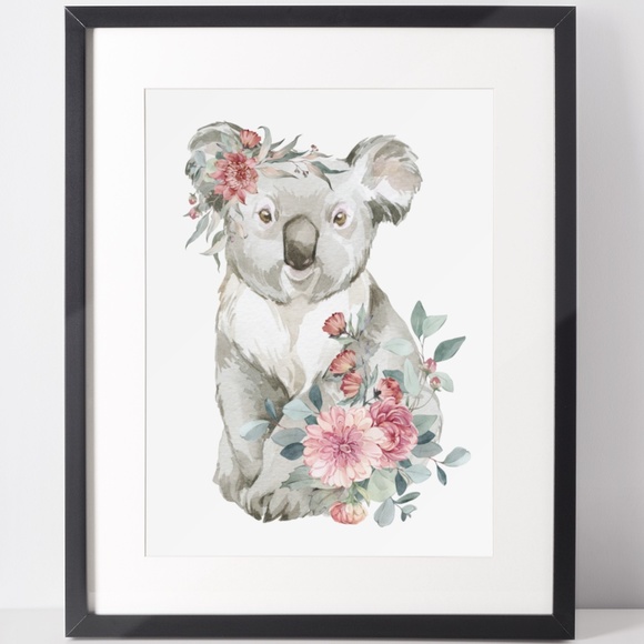 Watercolor Floral Koala Illustration Wall Art Print Poster Unframed - Picture 2 of 8